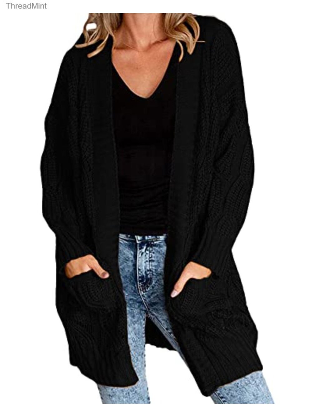 Plus Size Cable Knit Open Front Long Cardigan Sweater Acrylic